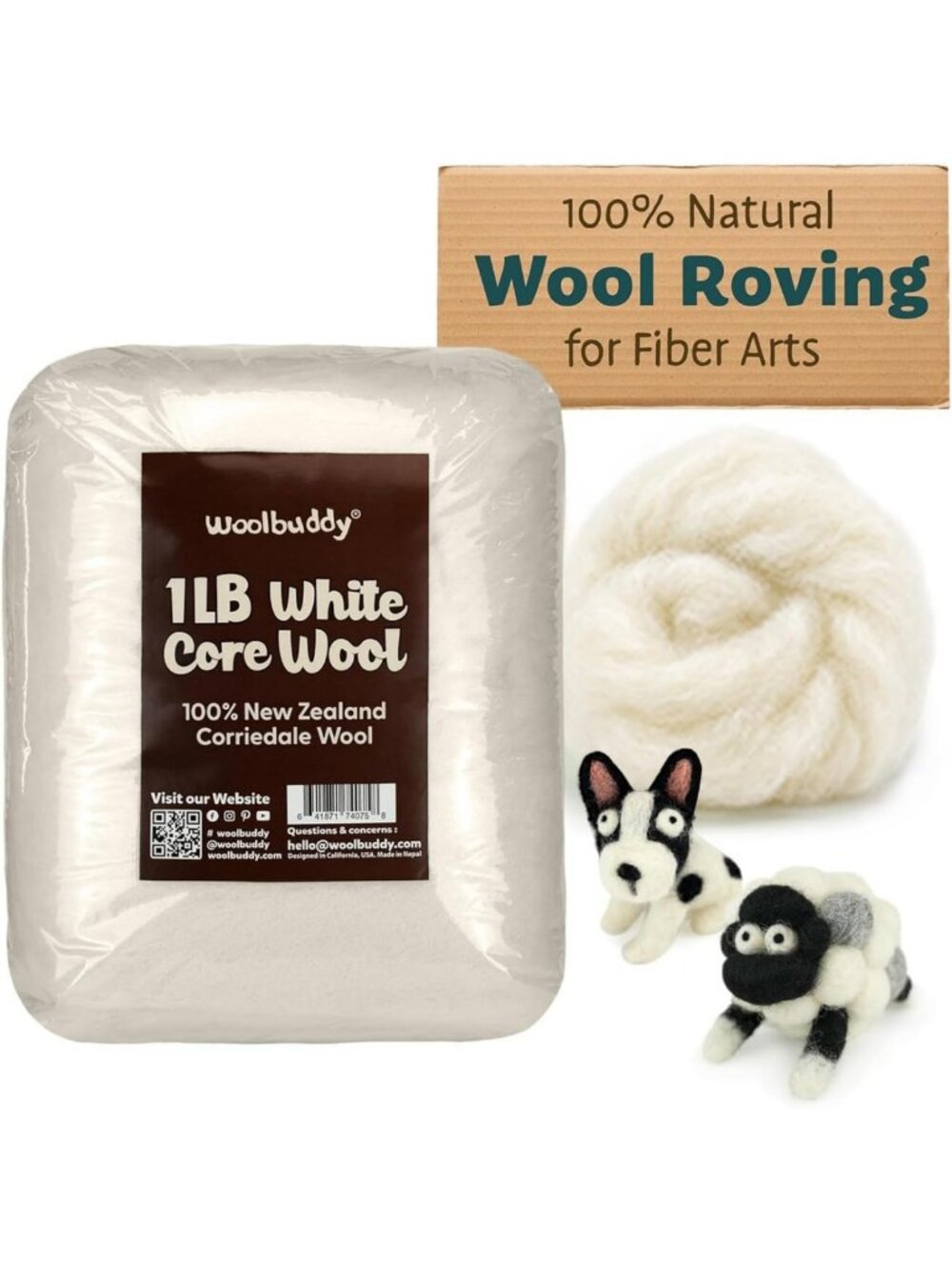 Premium White Corriedale Wool Roving for Needle Felting - 1lb Soft Fiber
